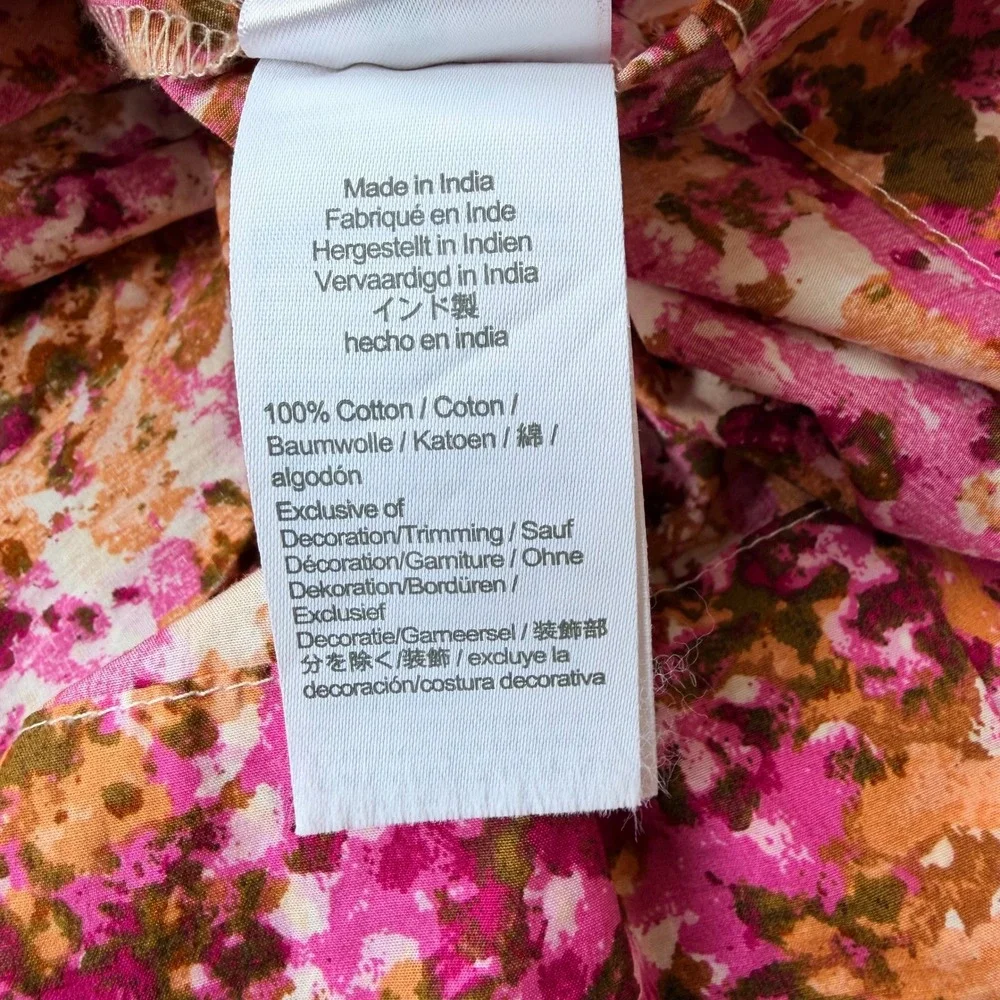 J.Crew Smocked Neck Puff Sleeve Top XS Pink Floral Lace Back Blouse